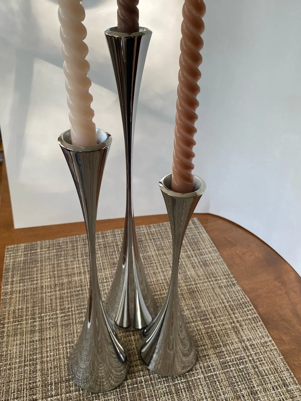 Crate & Barrel Arden set of 3 Sleek Stainless Steel Taper Candle Holders